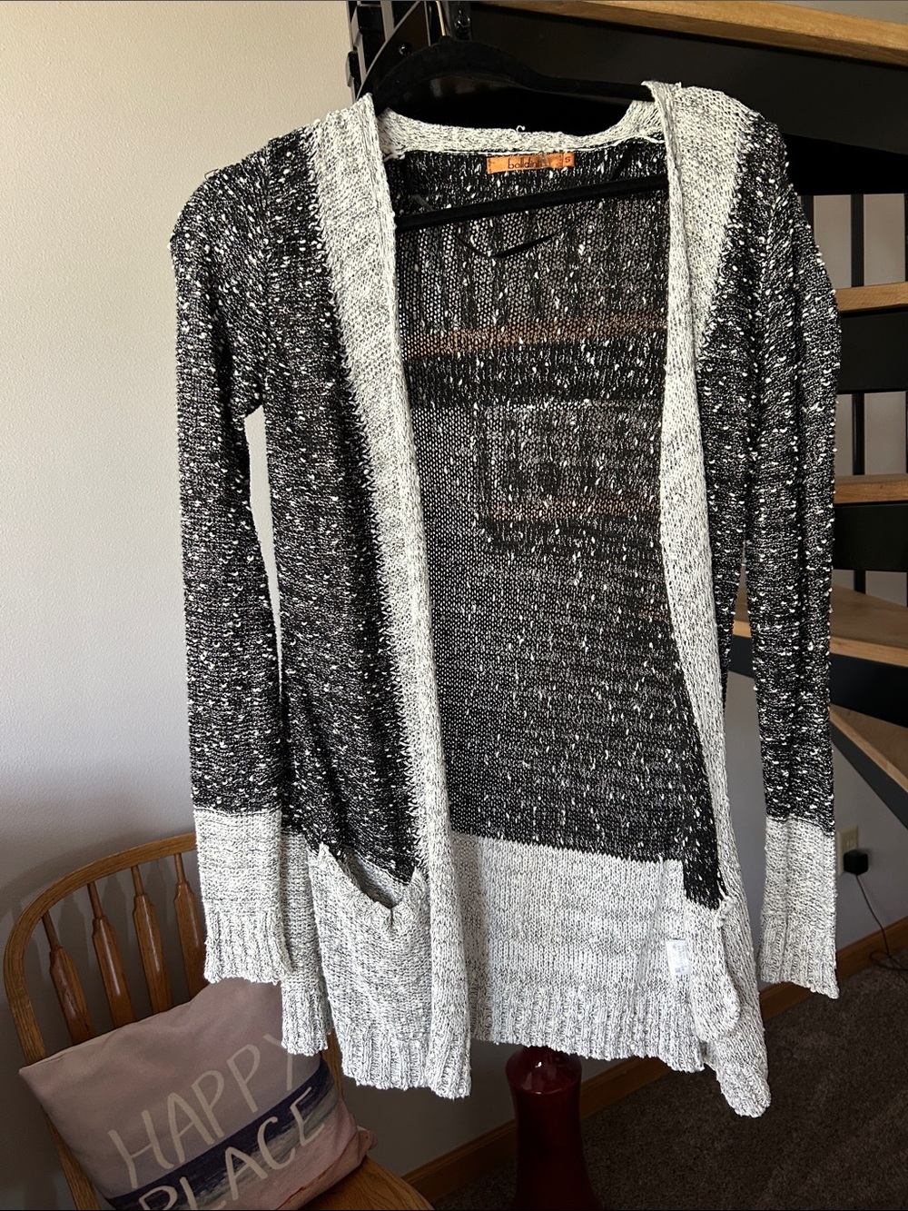 Open-Front Black & White Marled Cardigan Sweater